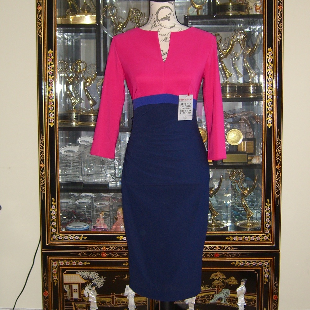DIVA CATWALK NADIA COLOR BLOCK 3/4 SLEEVE DRESS M